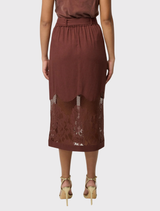 Solene Linen Viscose Midi Lace Skirt - Rosewood