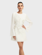Suzanne Applique Bell Sleeve Mini Dress - Snow