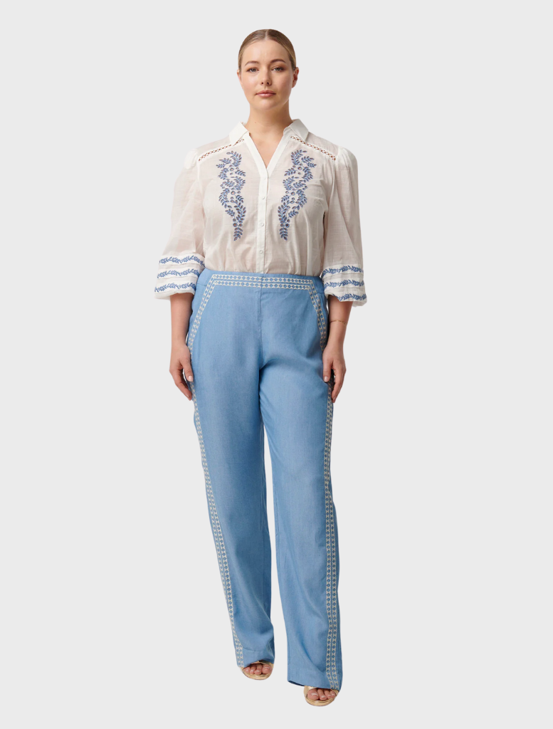 Fleurine Embroidered Cotton Slub Shirt - Milk