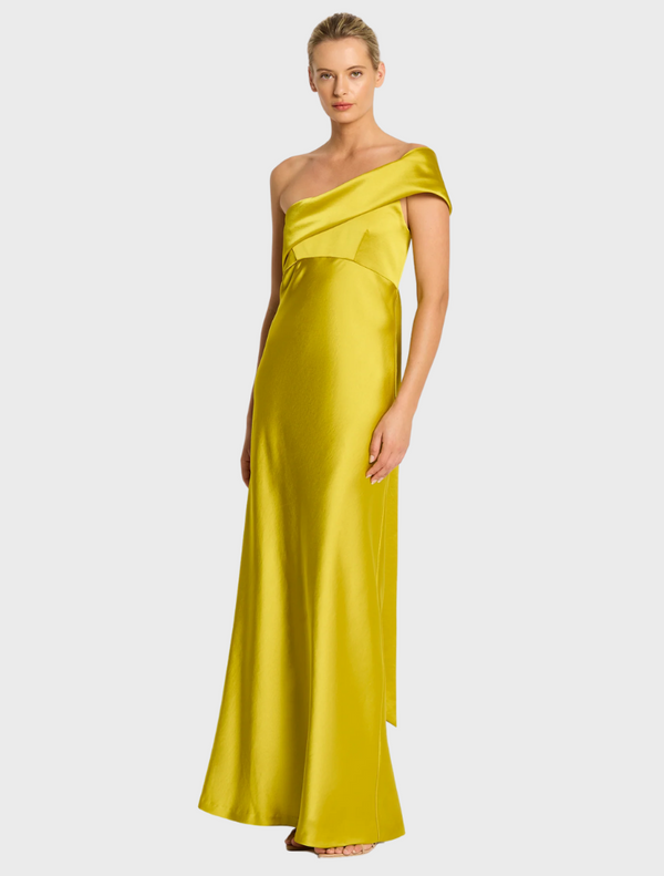 Kirsten One Shoulder Gown - peridot gold
