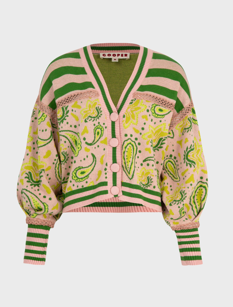 The Main Event  Cardigan - Blush/Green