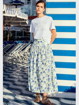 Floral High-Waisted Midi Skirt - Palace Blue
