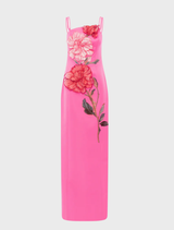 Arianna Appliqué Floral Maxi Dress - Peony Print in Fuchsia