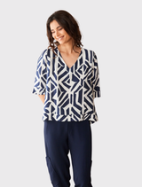 Geo Block Print Top - Navy