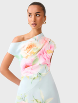 Harper Asymmetrical Gown - Baby Blue Floral