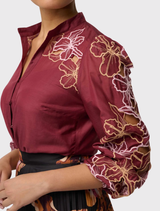 Maren Embroidered Cotton Silk Blouse - Garnet Orchid