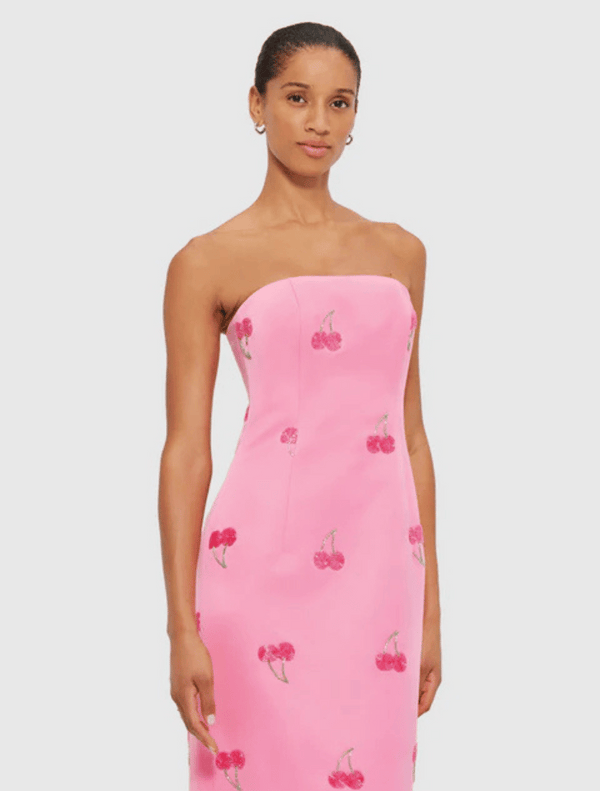 Rayna Embellished Bustier Maxi Dress - Pink Cherry Beading