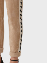 Everley Faux Suede Contrast Embroidered Panel Elasticated Jogger - Wheat