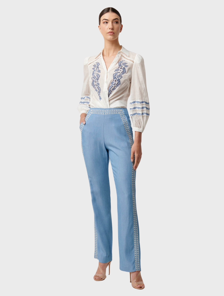 Fleurine Embroidered Cotton Slub Shirt - Milk