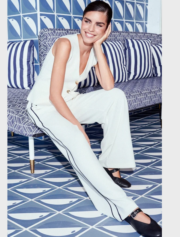 Fabric Trousers In Jogger Style  - Pearl White