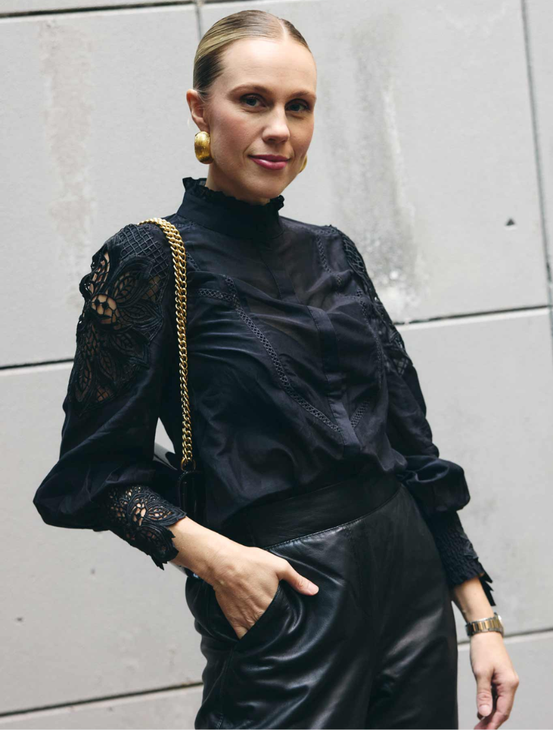 Sevilla Cotton Silk Custom Lace Detail Shirt - Onyx