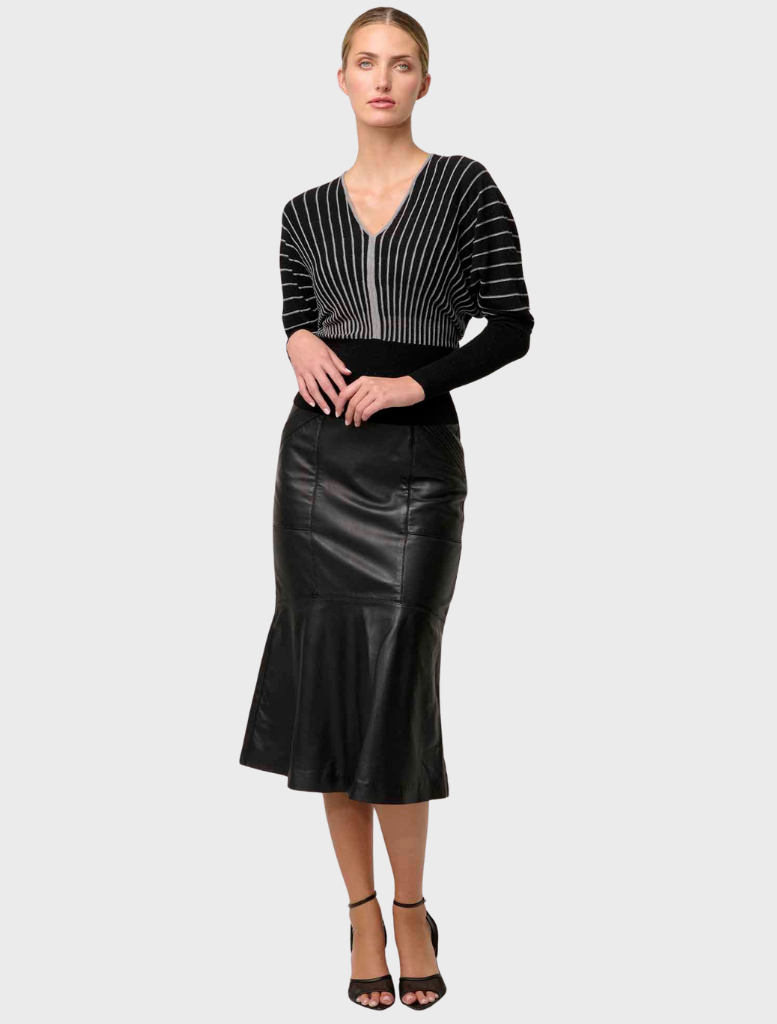 Francine Viscose Nylon Metallic Blend Stripe Knit Top - Onyx