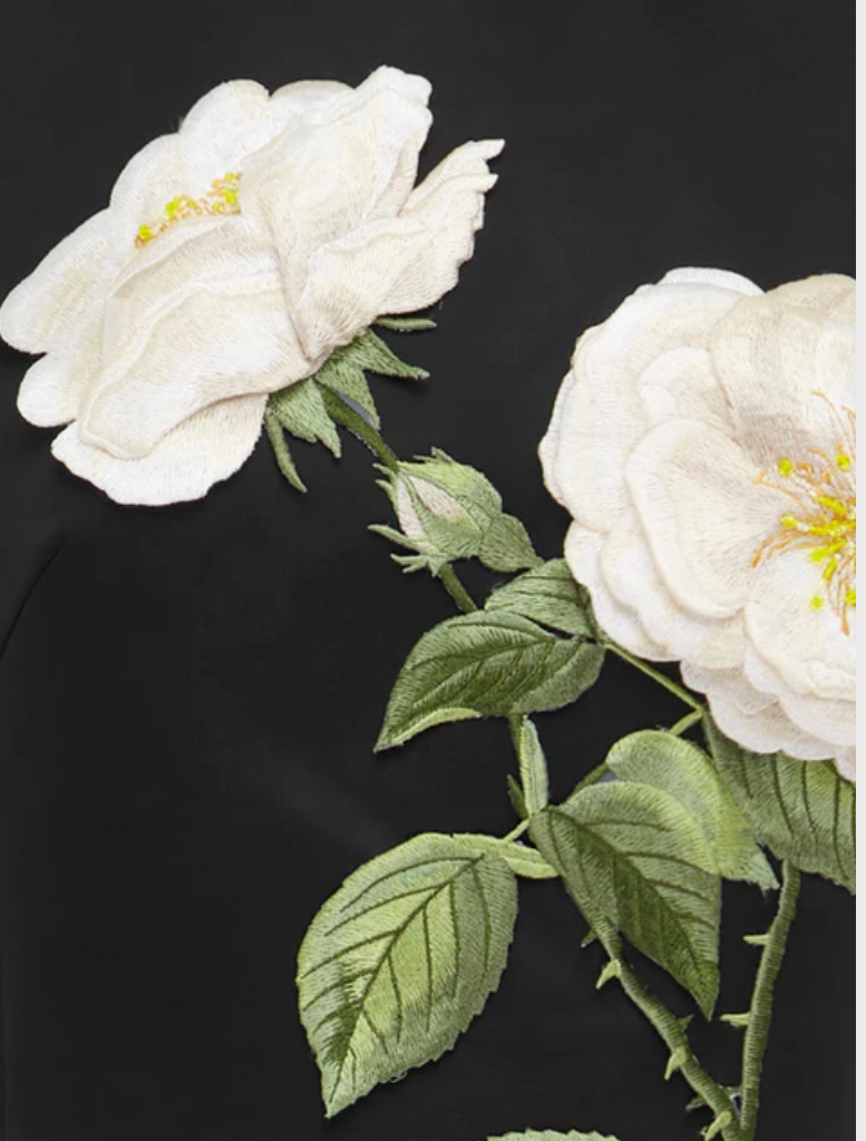 Cleo Embellished Sleeveless Midi Dress - White Rose Print