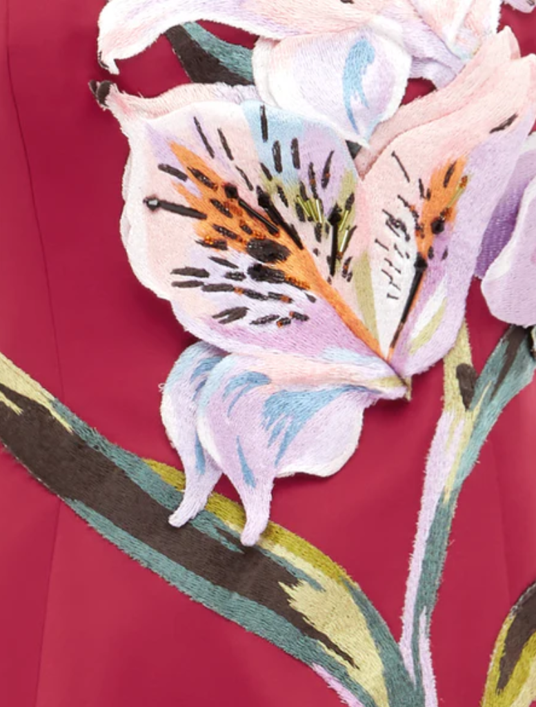 Rayna Appliqué Floral Maxi Dress - Lily Print in Oxblood
