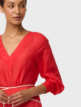 Calissa Cotton Silk V-Neck Blouse - Crimson