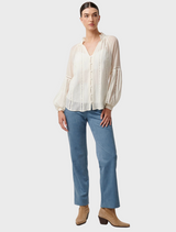 Kinsley Crinkle Cotton Silk Lace Blouse - Milk