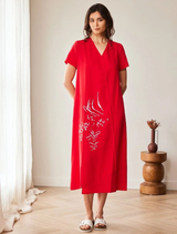 Rubber Printed Dress - Red