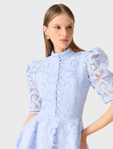 Lacy Puff Sleeve Mini Dress - Powder Blue
