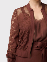 Solene Cotton Blend Lace Bomber - Rosewood