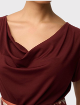 Marisol Cowl Neck Cap Sleeve Jersey Top - Rosewood
