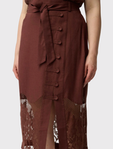 Solene Linen Viscose Midi Lace Skirt - Rosewood