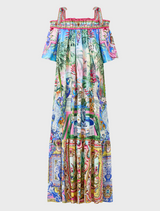 Long Off Shoulder Frill Dress With Straps - Spirit Of Santa Maria