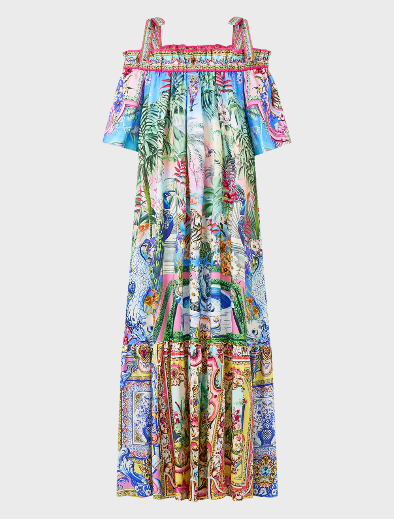 Long Off Shoulder Frill Dress With Straps - Spirit Of Santa Maria