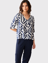 Geo Block Print Top - Navy