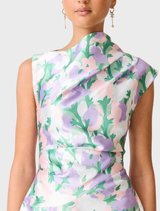 Lavina Asymmetrical Gown - Green & Purple Floral