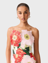 Solara Strapless Midi Dress - Red/Pink Multi