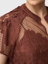 Solene Cotton Blend Lace Short Sleeve Top - Rosewood