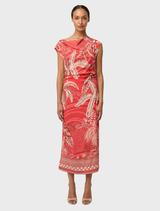 Monique Draped Neck Cupro Viscose Stretch Column Dress - Crimson Palms