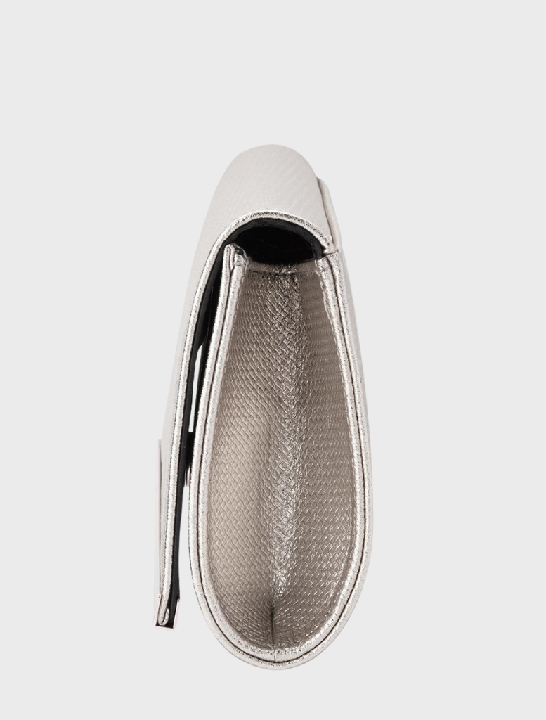 Maddie Metallic Embossed Foldover Clutch - Silver