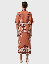 Gisela Linen Viscose Printed Column Midi Dress - Amber Vine