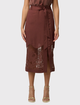 Solene Linen Viscose Midi Lace Skirt - Rosewood
