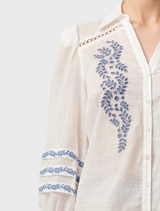 Fleurine Embroidered Cotton Slub Shirt - Milk