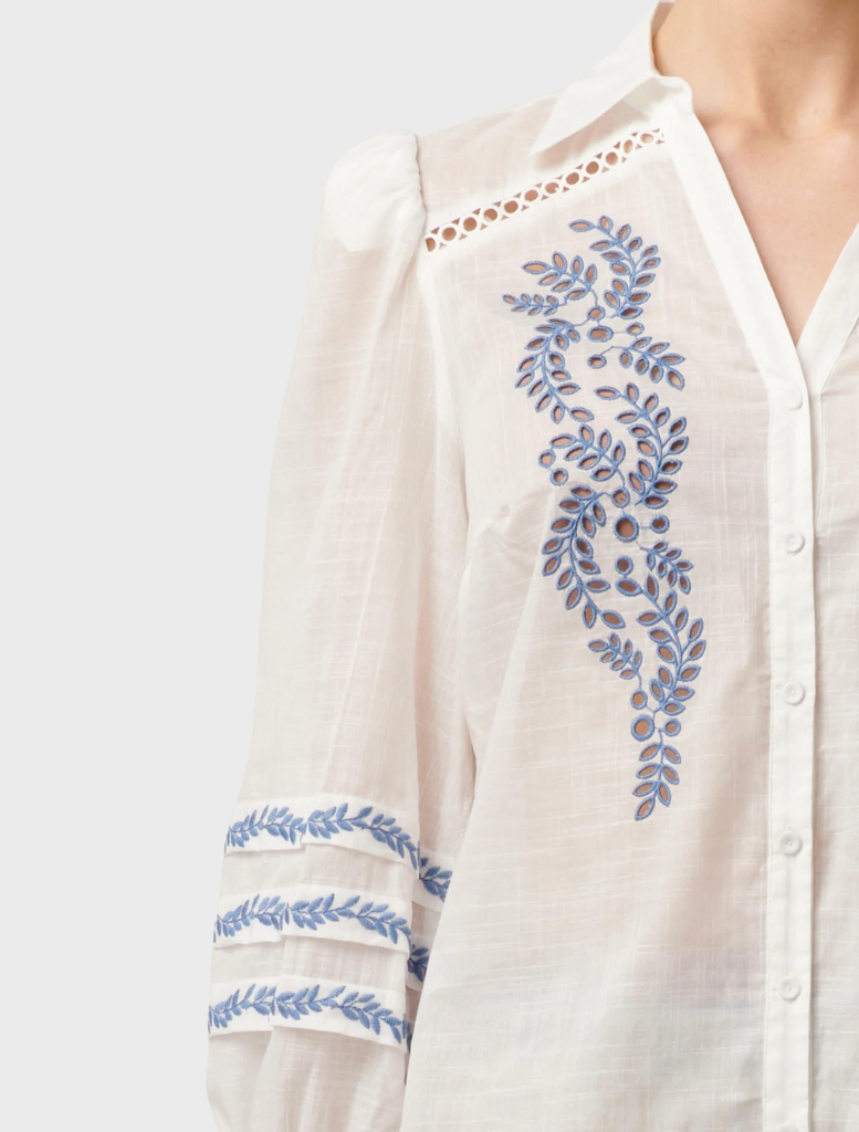 Fleurine Embroidered Cotton Slub Shirt - Milk