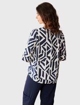 Geo Block Print Top - Navy