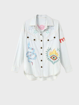 Adelyn Denim Emb Shirt - Denim
