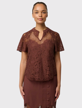 Solene Cotton Blend Lace Short Sleeve Top - Rosewood