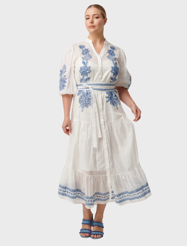 Gabriette Embroidered Cotton Slub Dress - Milk