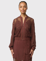 Solene Cotton Blend Lace Bomber - Rosewood