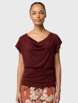 Marisol Cowl Neck Cap Sleeve Jersey Top - Rosewood