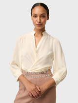 Chloe 100% Silk Criss Cross Cuffed Shirt - Cloud