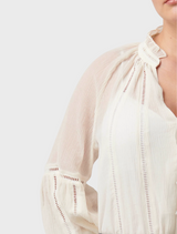 Kinsley Crinkle Cotton Silk Lace Blouse - Milk