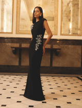 Veda Boatneck Sequin Gown - Black