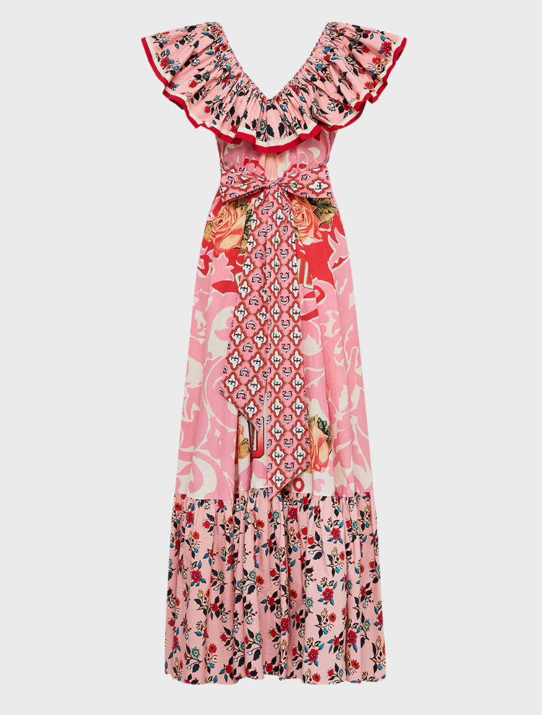 Frill Neck Dress With Hardware - Pink Porto