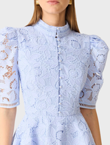 Lacy Puff Sleeve Mini Dress - Powder Blue