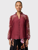 Maren Embroidered Cotton Silk Blouse - Garnet Orchid