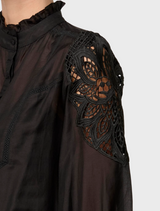 Sevilla Cotton Silk Custom Lace Detail Shirt - Onyx